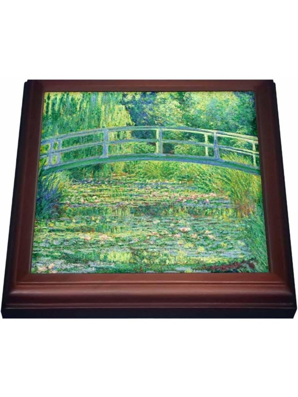 Monet Water Lilies Ceramic Tile Trivet, 8x8", Lavender Frame, Kitchen Decor